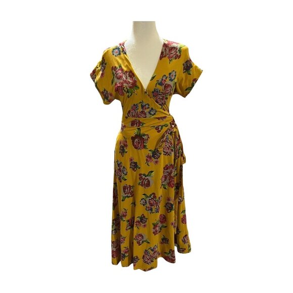 MATILDA JANE Womens Alana Wrap Dress Maxi Mustard Yellow Floral Size X-Small - Picture 1 of 7